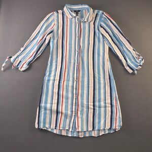 Hatley Organic Cotton Striped Shirt Dress Blue Red White Small JMR501